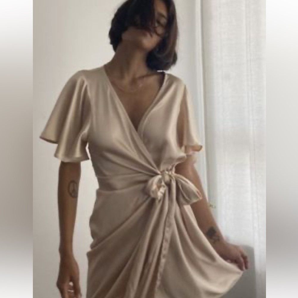 Soft gold Satin Dress wrap dress. NWT
